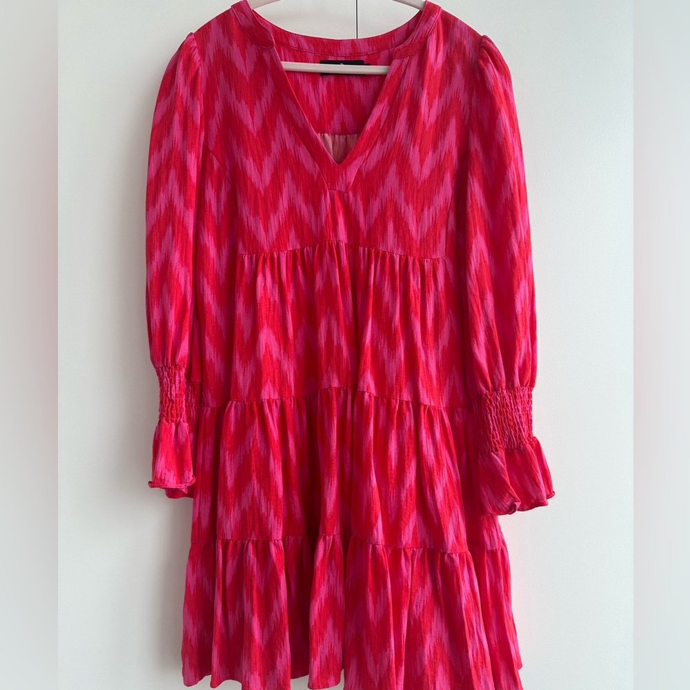 Pomander Place Red and Pink Chevron Dress